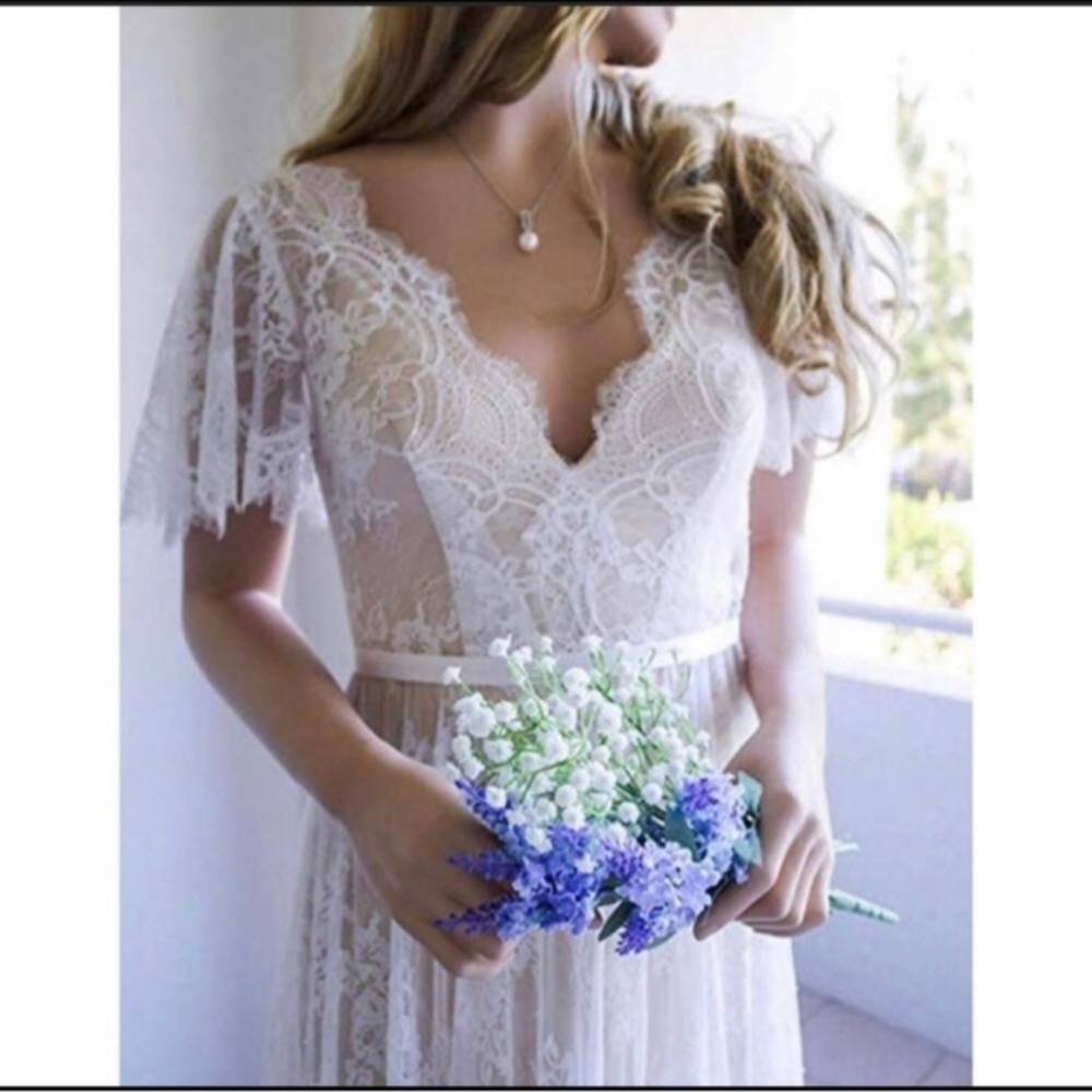 Wedding dress bohemian lace vintage boho size 6
